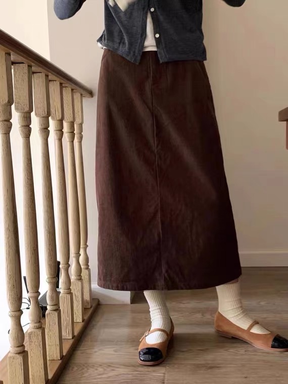 【SUSAN】High Waist Corduroy Slit Skirt YS1-82065# LSW