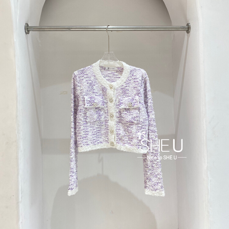 【SHE U】Light luxury small fragrance contrast color sweater cardigan 50156-1