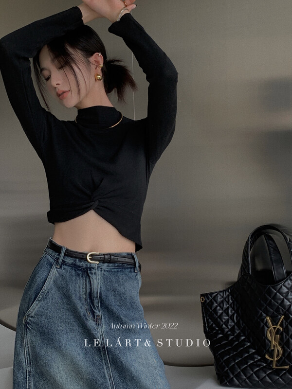 【LE LART】French Design Half Turtleneck Knot Knit Sweater TH101# JHY