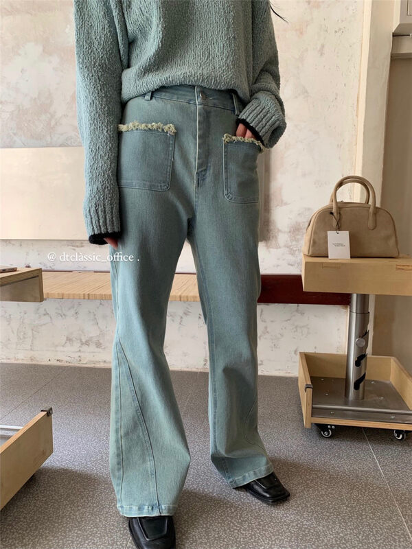 【DT CLASSIC】Vintage distressed front pocket tassel micro-flare jeans D5159-N1# JHY