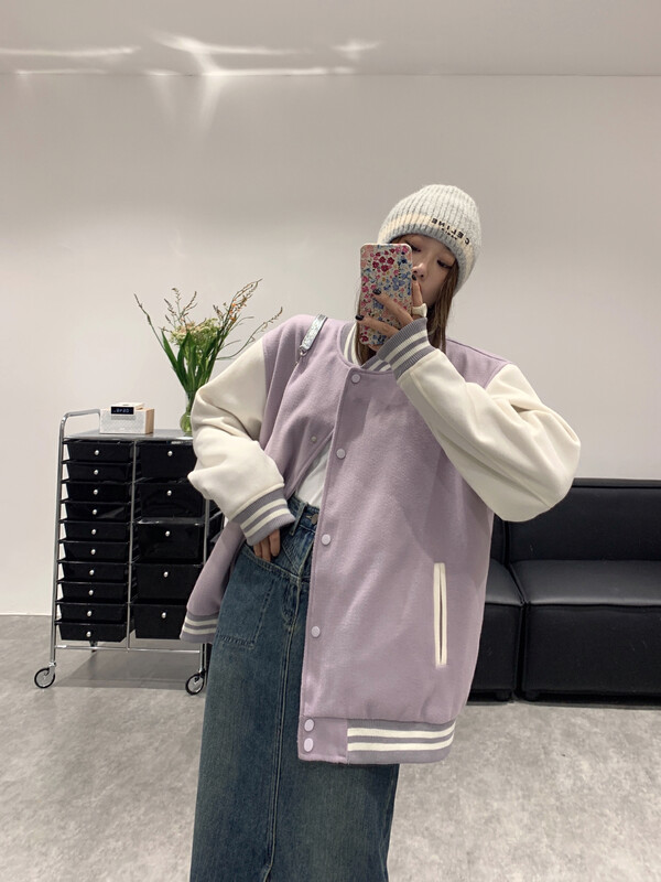 Original price 293.15! New for winter! [VANESSA] Thickened Nickel Colorblock Macaron Baseball Jacket 8015# OZQ