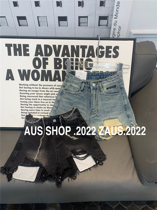 Early autumn new style! [AUS] niche design sense hole trend denim shorts (without chain) G17# LSW