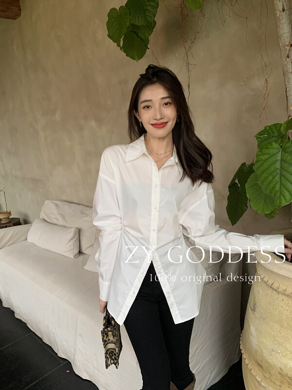 [ZY] Banana sleeve waist chic design thin all-match shirt 18100