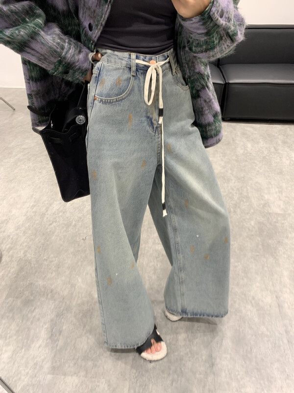 【VANESSA】Graffiti Nostalgic High Waist Large Straight Washed Jeans 8089# OZQ