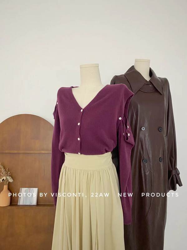 New in autumn! [C Ouni] Solid color V-neck loose knitted cardigan C821-18030# GYJ