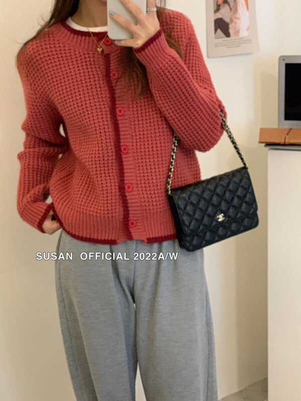 New in winter! [SUSAN] Contrast color single-breasted comfortable all-match knitted cardigan (only cardigans are sold) 81956# LSW