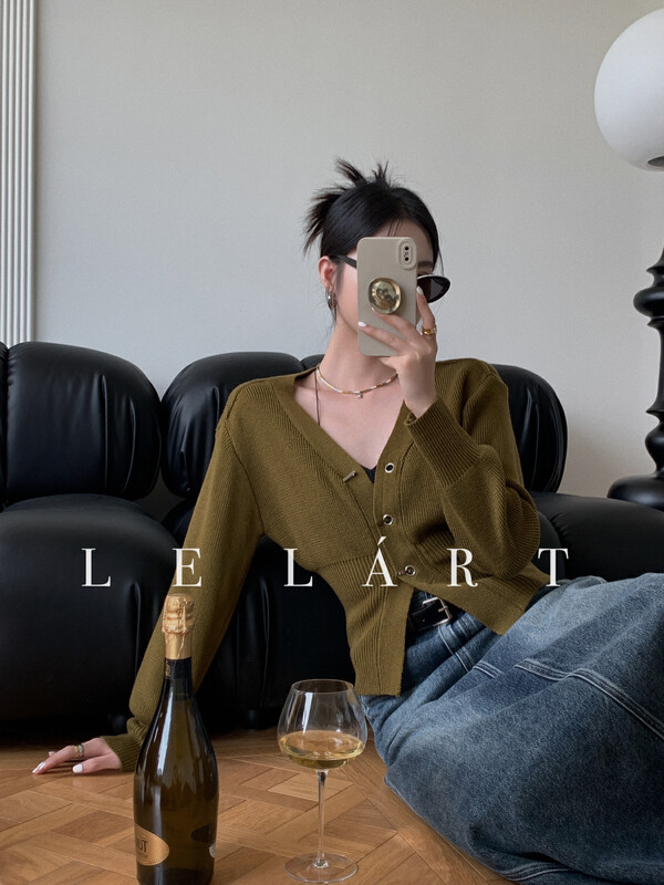 【LE LART】French design metal button v-neck cardigan sweater knitted cardigan XZ322# JHY