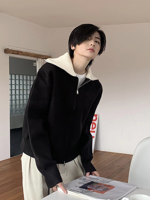 New in autumn!【SUSAN】Contrast color casual zipper lapel warm sweater 9546# LSW