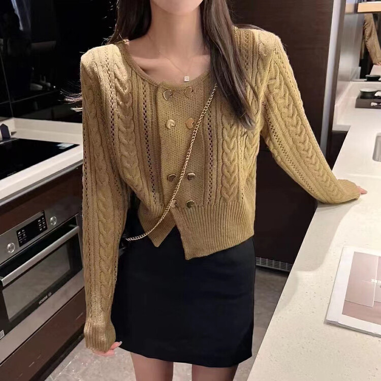 【F·P】V Neck Double Breasted Heart Button Twist Warm Sweater 73217# HBX