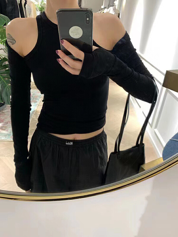 [YT] Solid color fake two-piece off-the-shoulder long-sleeved T-shirt T51625# PCZ