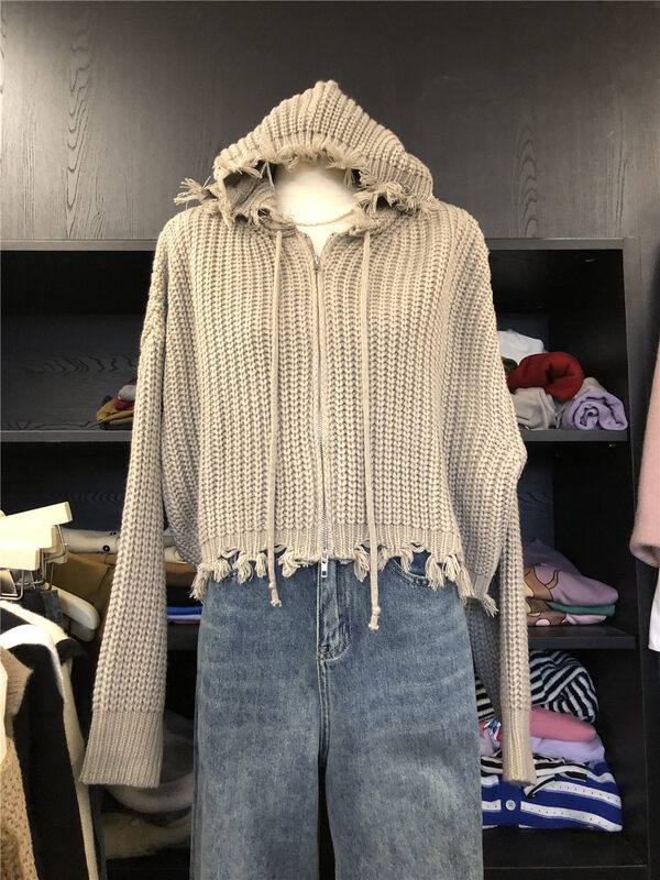 New in autumn! [SUSAN] hooded thick knitted zipper short jacket 81919# LSW