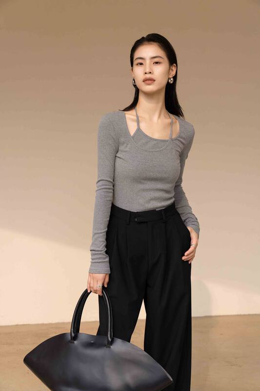New in autumn! [WHITE] Simple short halter bottoming knitted sweater YS1-66009# GY