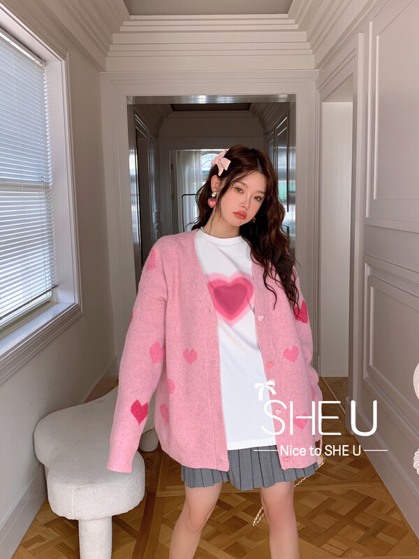 [SHE U] Korean heavy industry gradient love big sweater cardigan 59191