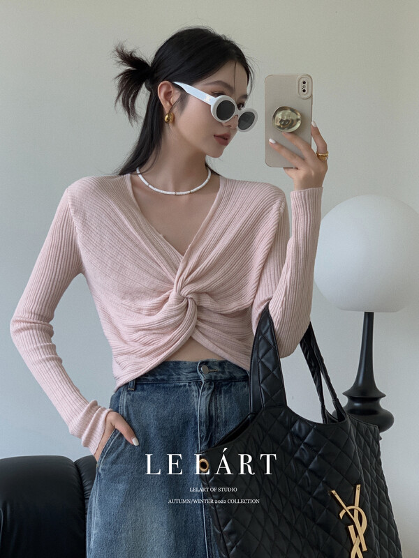 【LE LART】French Pure Desire Cross Short Pullover Knit Sweater XL235