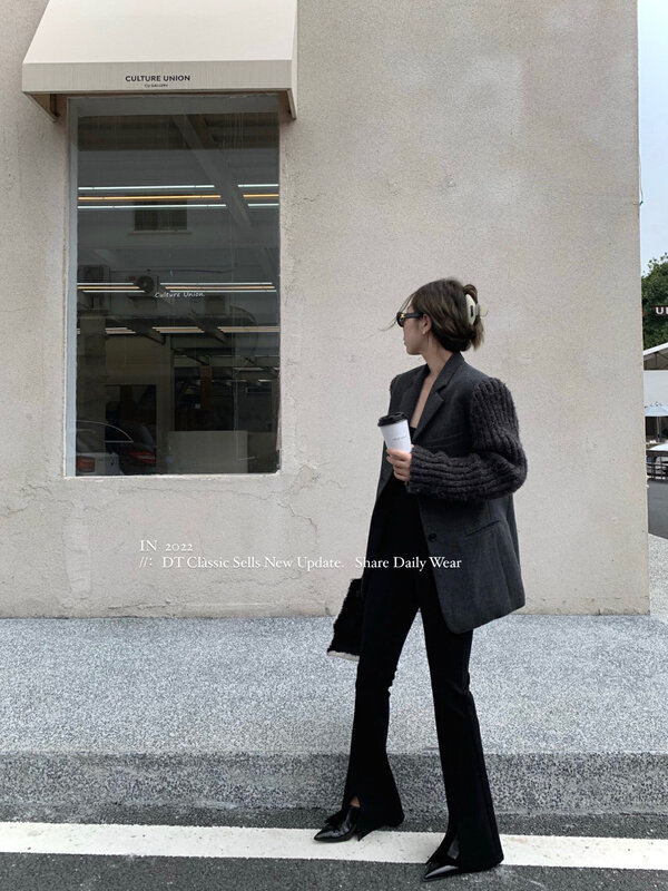 【DT CLASSIC】Pure Black Micro-Flare High Waist Casual Pants D5226-N1# JHY