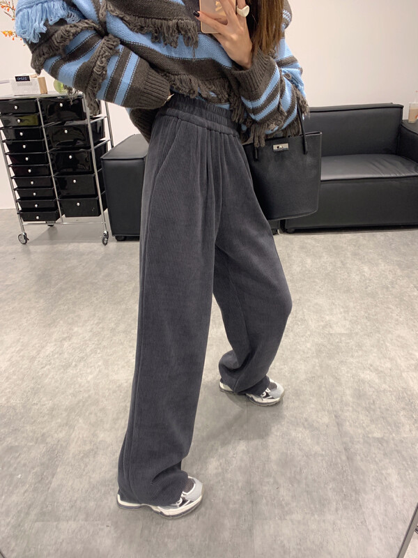 【VANESSA】 High-waisted wide-waisted velvet straight-leg mopping casual pants 8061# OZQ