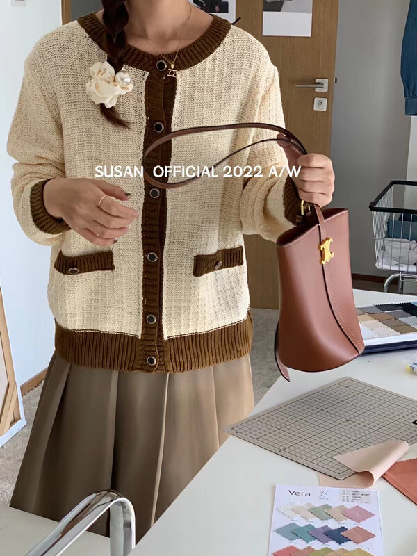New in autumn! [SUSAN] Contrast color round neck small fragrance short coat 81503# LSW