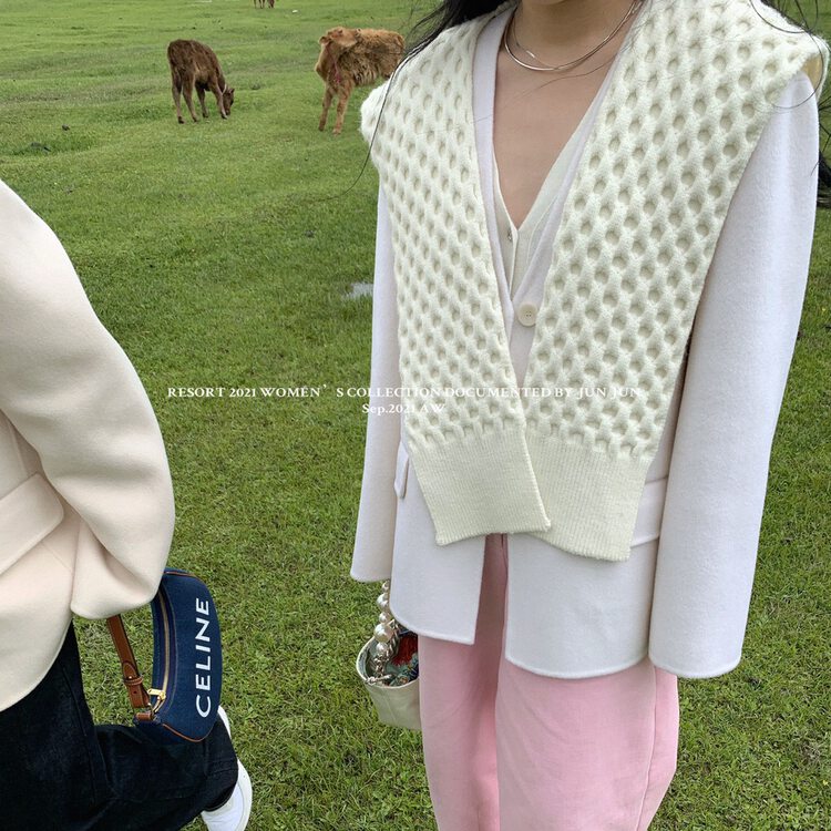 【DT CLASSIC】Elegant V-neck Wool Coat Jacket + Versatile Twist Sweater Shawl Jacket (with Shawl) YS1-S3889# JHY