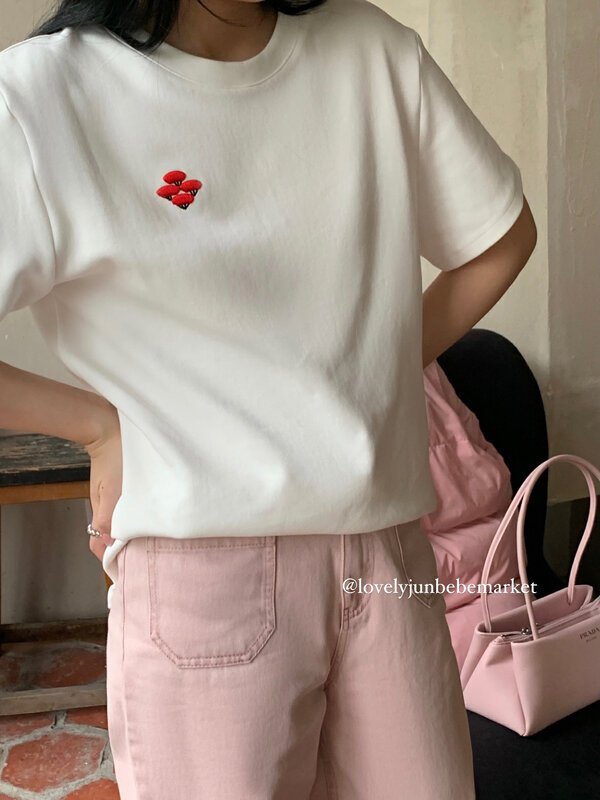 【DT CLASSIC】Embroidered flower round neck all-match short-sleeved T-shirt D5076# JHY