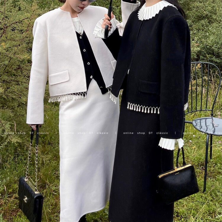 【DT CLASSIC】Elegant Solid Color Basic Tassel Heavy Beaded Wool Jacket (100% Wool) YS1-3899# JHY