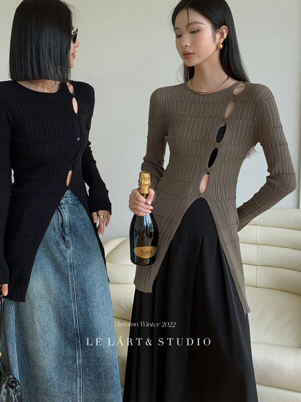【LE LART】French Design Hollow Irregular Knit Sweater TH098# JHY