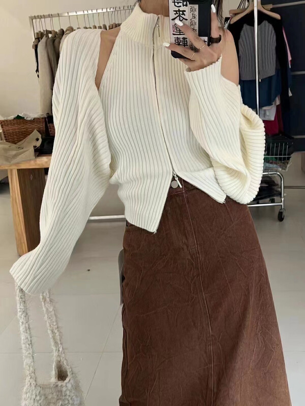 New in autumn! [MINI] zipper turtleneck vest + shawl jacket set 9537# PCZ