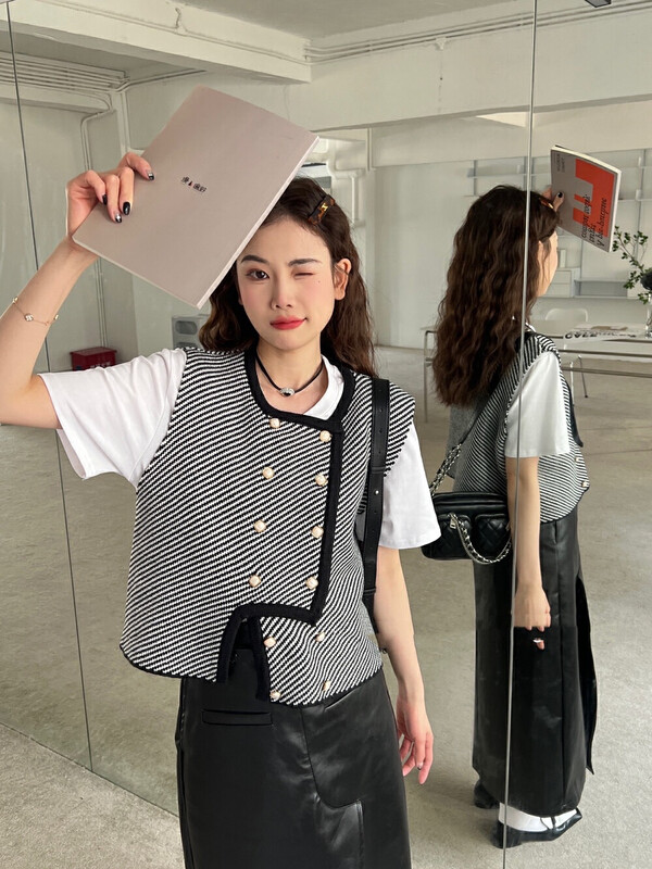 New in autumn! [Blue Show] Fashion high-end retro irregular vest 7776# LSW