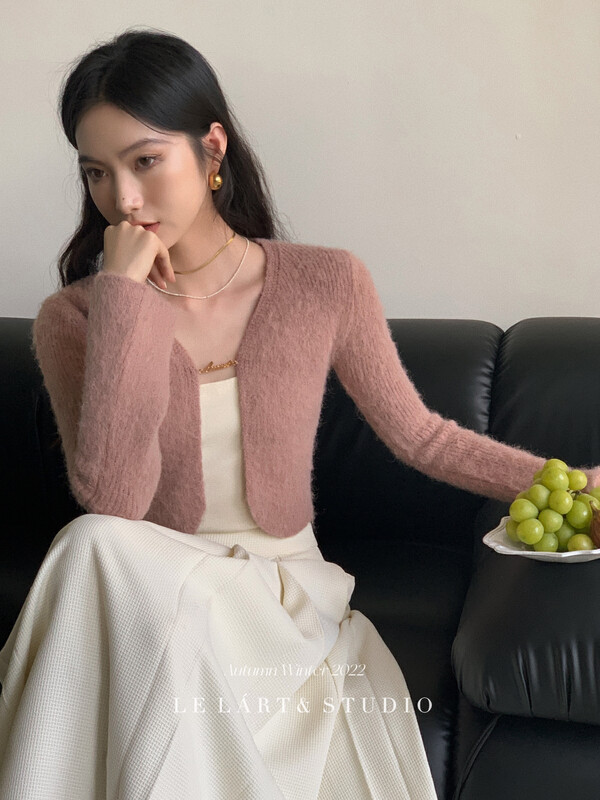 [LE LART] French Hepburn style pure desire style metal decoration mohair cardigan sweater sweater XL258