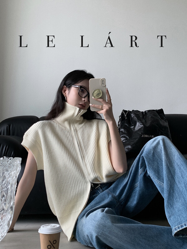 【LE LART】French design high neck loose zipper sweater warm sweater XZ359# JHY