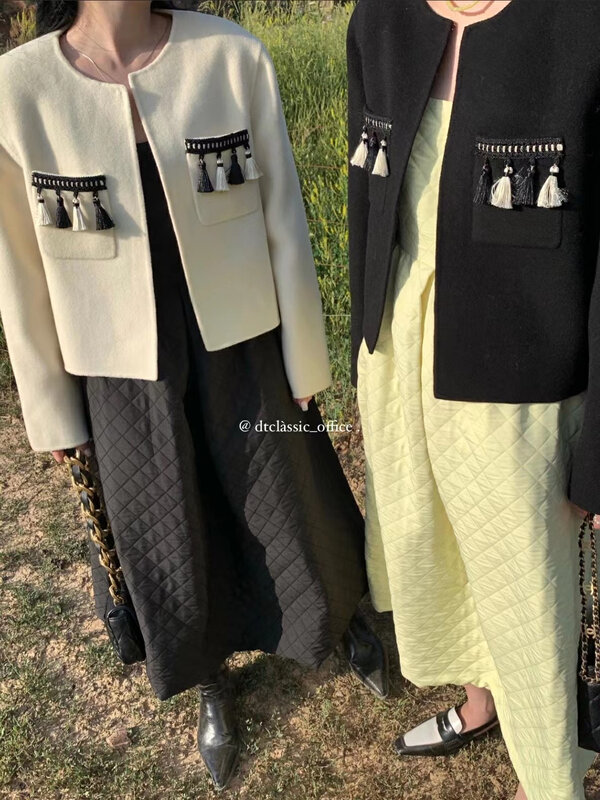 New in early winter!【DT CLASSIC】New Chinese-style fringed double-sided woolen coat (including 100% wool) S4961-W2# JHY