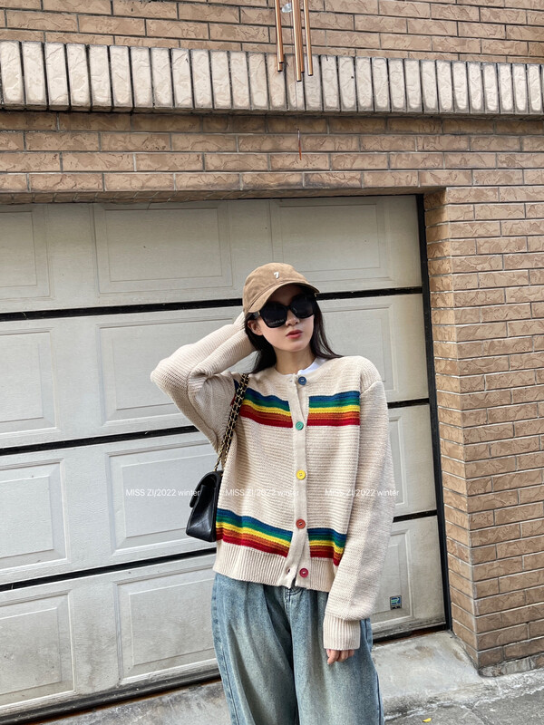 【MISS ZI】Winter Thickened Rainbow Wool Warm Sweater (Monochrome Warm Western Oatmeal Apricot) 3378# CQW