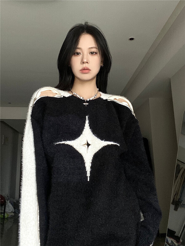 New in winter! [YT] Contrast color stitching metal zipper star warm sweater Z60267# PCZ