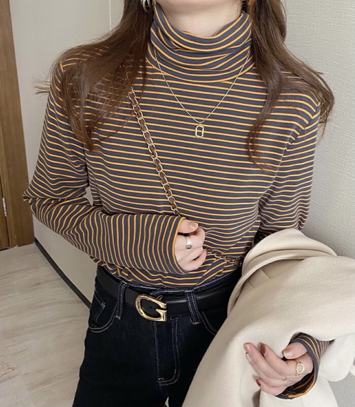[Blue Show] Pile collar thick striped bottoming shirt 08815# LSW