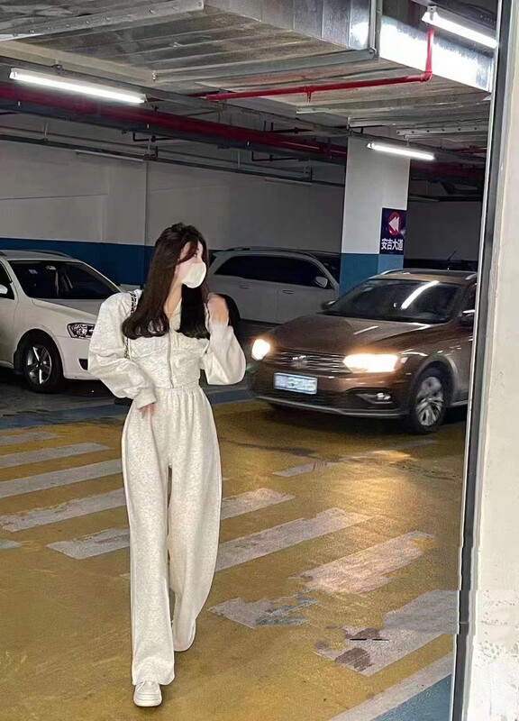 【MINI NI】Waist Hooded Zip Sweater + Elastic Waist Straight Casual Pants Set 9400# PCZ