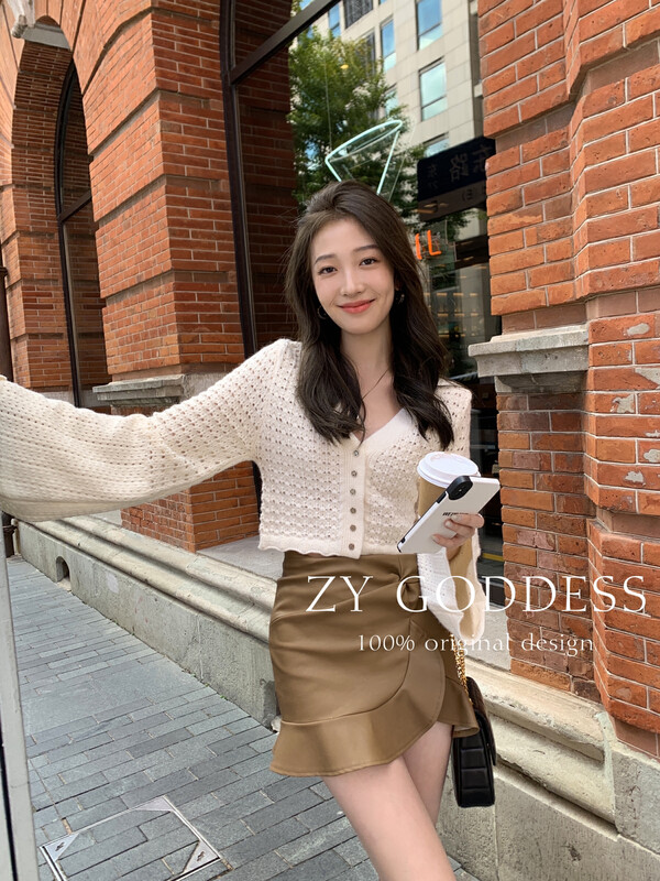 [ZY] French retro hollow knitted cardigan short flared sleeve knitted sweater Z06