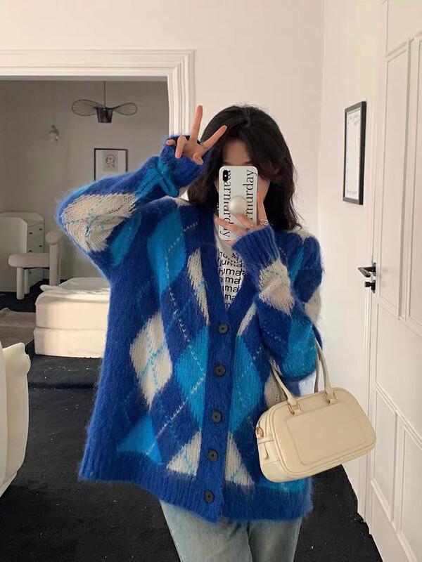 [YT] Mohair Plaid Loose Retro Warm Sweater Z60265# PCZ