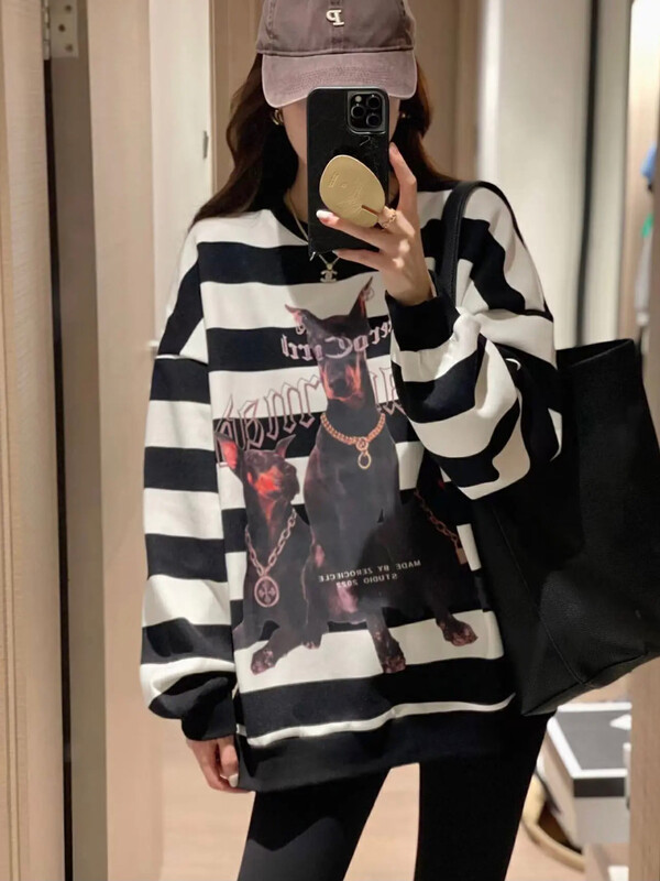 【YT】Striped Doberman Print Sweatshirt WY58205# PCZ
