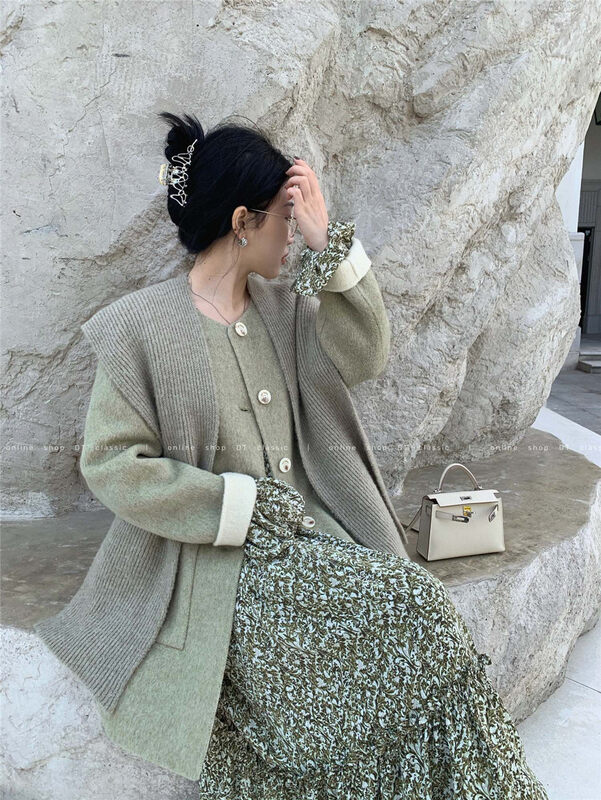【DT CLASSIC】Korean Style Round Neck Atmospheric Wool Jacket (with Shawl) (Contains 80% Wool) YS1-3990# JHY