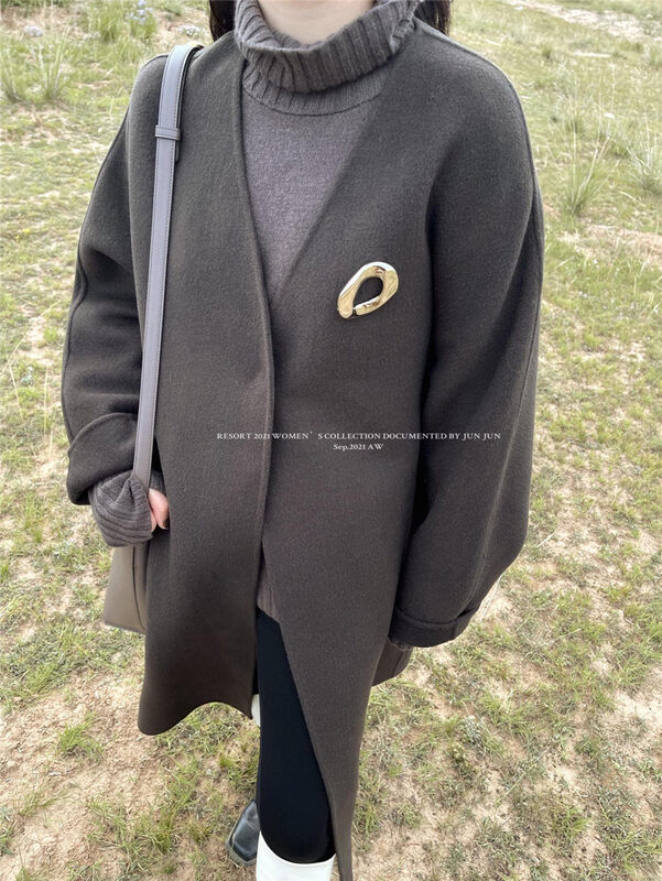 [DT CLASSIC] Double-sided woolen mid-length temperament wool coat (with ostrich hair accessories) (100% wool) S-3885# JHY