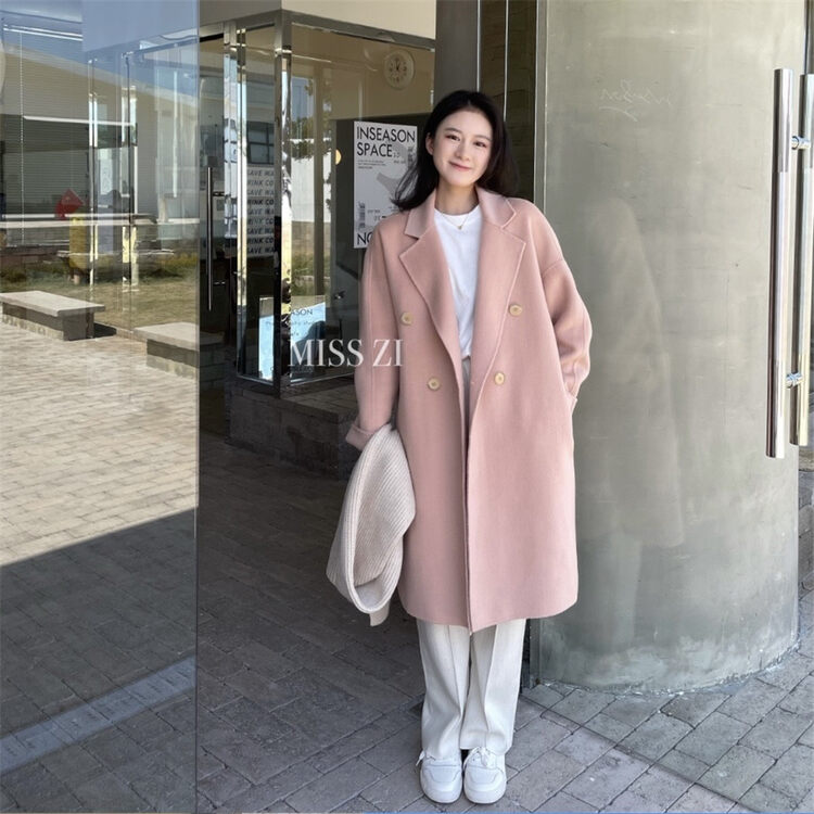 New in early winter! [MISS ZI] Korean double-breasted loose wool coat (including 100% Australian wool) 2220# CQW
