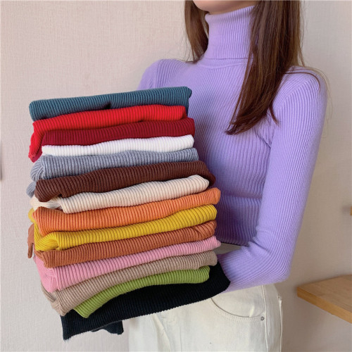 Real shot running volume is not reduced Turtleneck bottoming shirt women's autumn and winter sweater Western style long-sleeved knitted solid color top