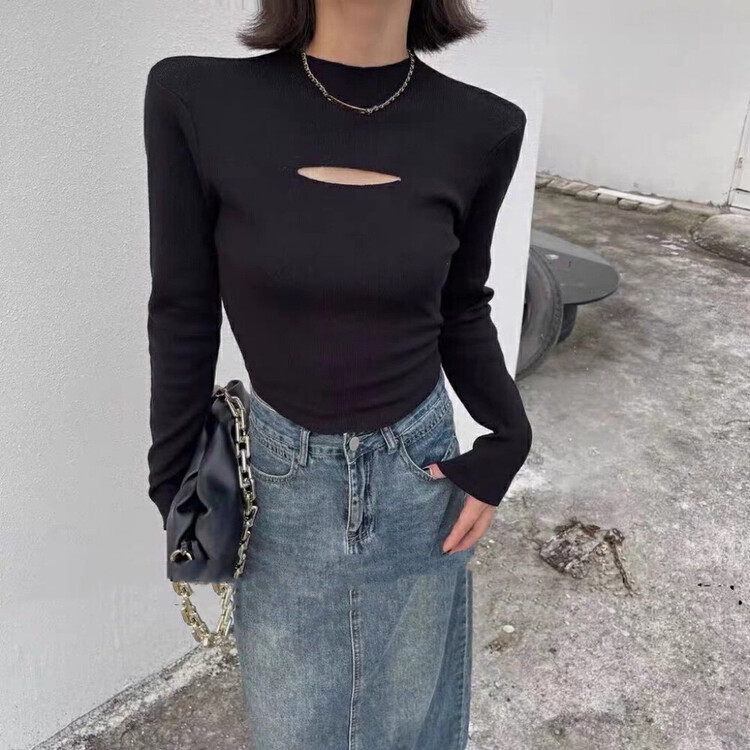 [Blue Show] Careful Machine Half Turtleneck Hollow Design Knit Sweater 7804# LSW