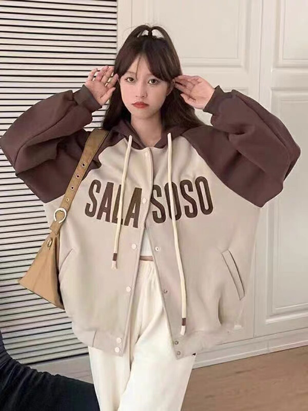 New in autumn! [Blue Show] Personalized Letter Raglan Hooded Short Jacket 7757# LSW