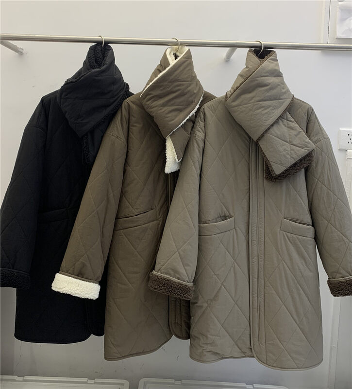 【SANBARA】Long Sleeve Versatile Korean Style Thermal Padded Jacket (with Scarf) 9859# LSW