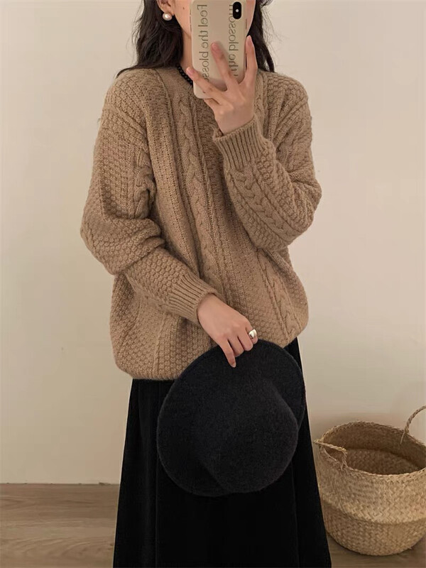【F·P】Korean Style Solid Color Twist Pullover Short Warm Sweater WY030FP# HBX
