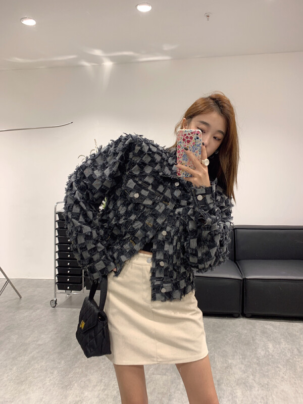 New for winter!  【VANESSA】Designed plaid fashion denim jacket 8012# OZQ