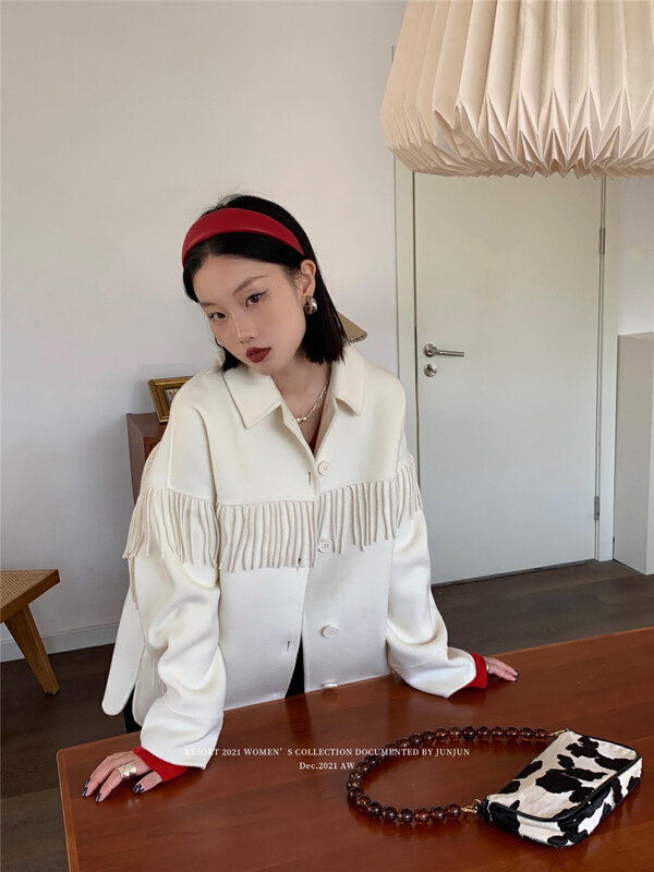 【DT CLASSIC】Tassel all-match temperament wool coat (100% wool) YS1-4099# JHY