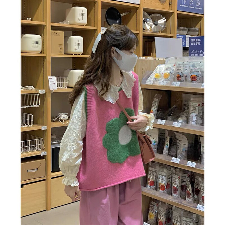 [Blue Show] Sunflower Embroidered Loose Vest 7861# LSW