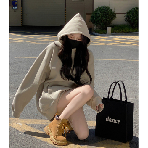 Official map Imitation cotton interwoven fabric Winter fleece sweater women's hooded print Double-layer hooded jacket with back pack