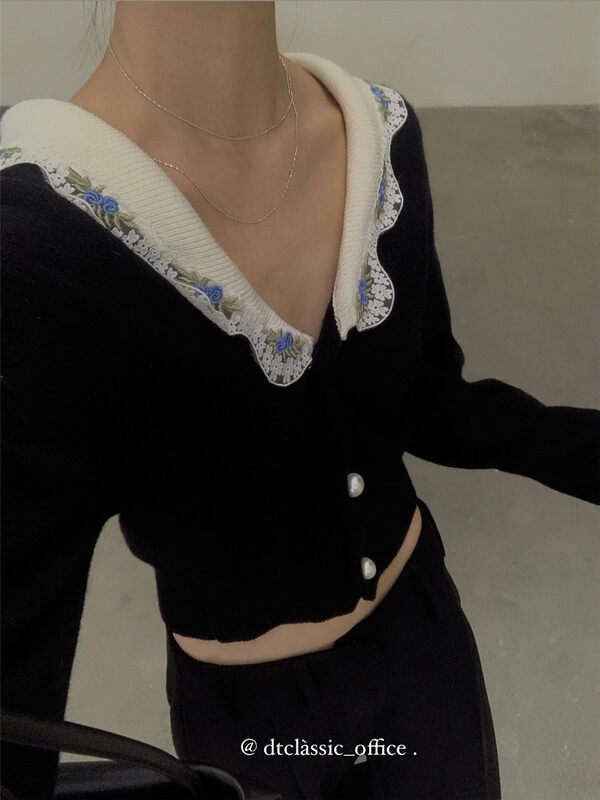 【DT CLASSIC】Colorblock Versatile Casual Doll Collar Knit Cardigan M5047-AW# JHY